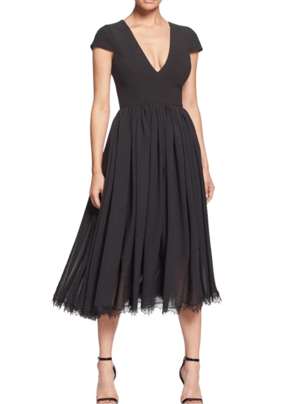 Dress the Population Corey Chiffon Fit & Flare Cocktail Dress Black Large NWTS - Picture 3 of 6
